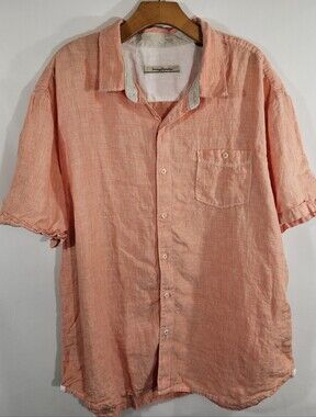 Tommy Bahama Linen Shirt Mens XXL‎ Peach Short Sleeve Resort Vacation